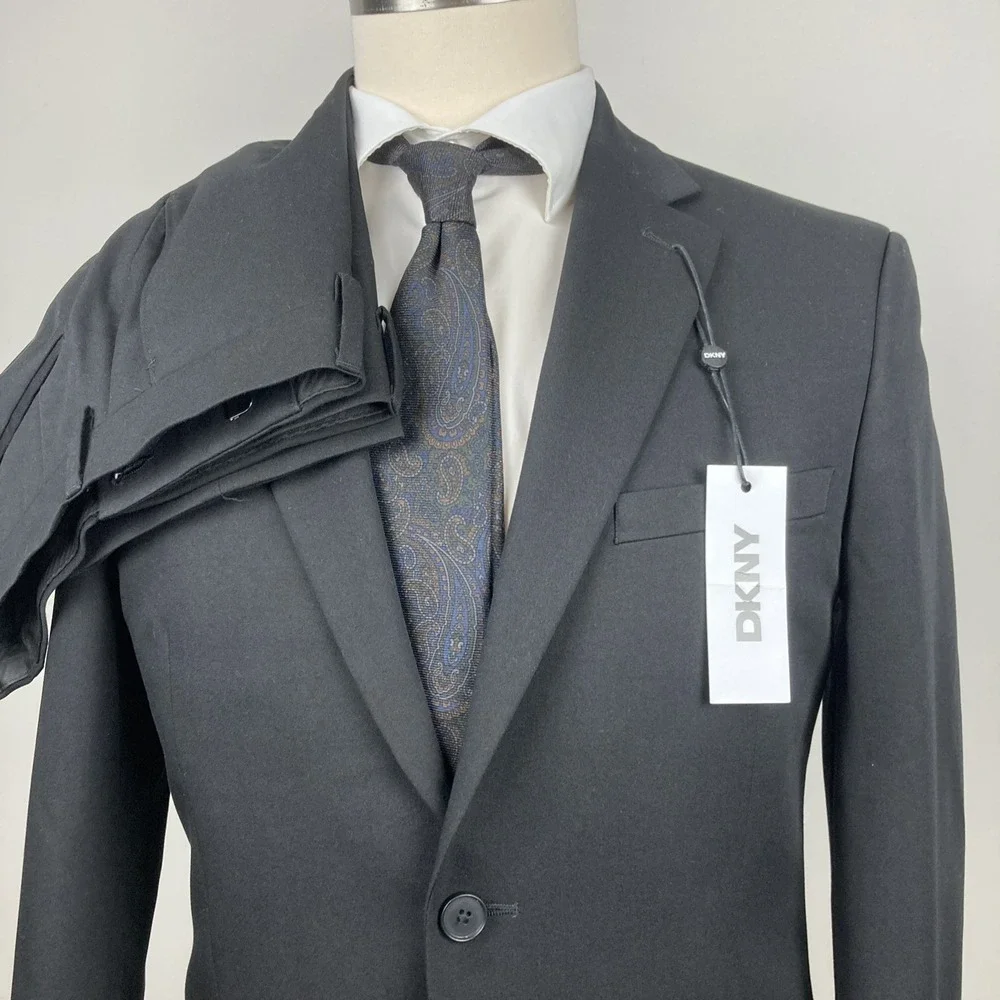 DKNY Men's Suit 38R Jacket 31Wx32 Pants Black Modern Fit 2-Piece